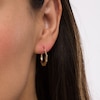 18.0mm Multi-Finish Twist Geometric Tube Hoop Earrings in 14K Tri-Tone Gold