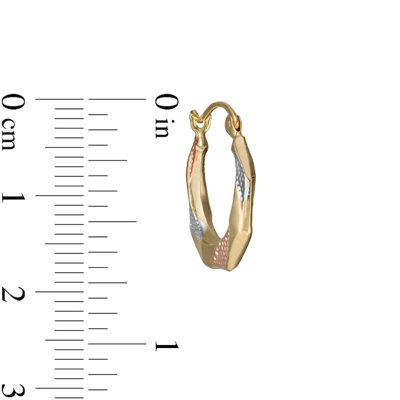 18.0mm Multi-Finish Twist Geometric Tube Hoop Earrings in 14K Tri-Tone Gold|Peoples Jewellers