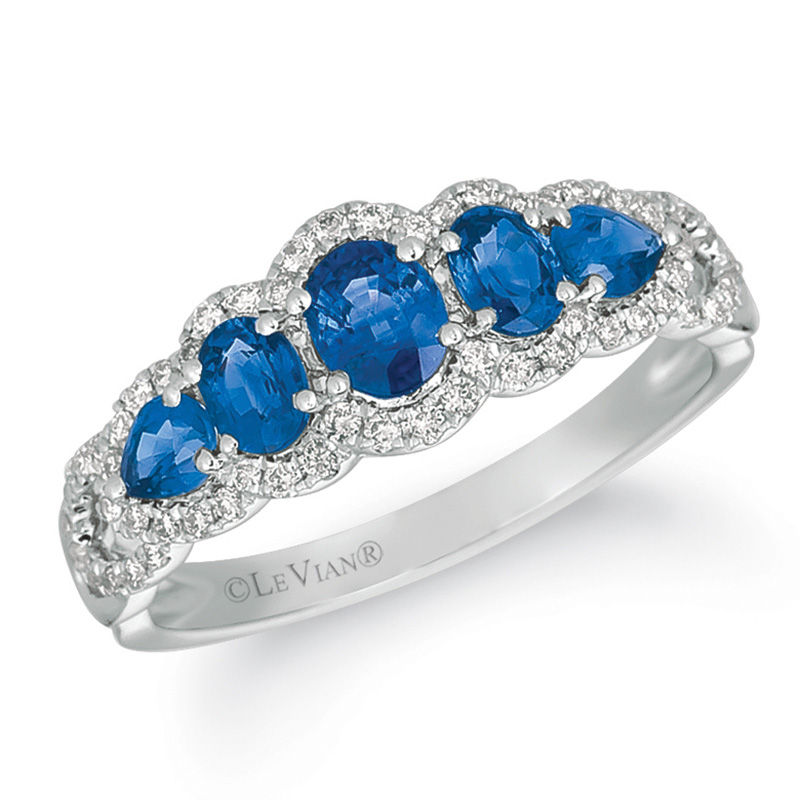Le Vian® Blueberry Sapphire™ and Vanilla Diamonds™ 0.22 CT. T.W. Diamond Frame Five Stone Ring in 14K Vanilla Gold™|Peoples Jewellers