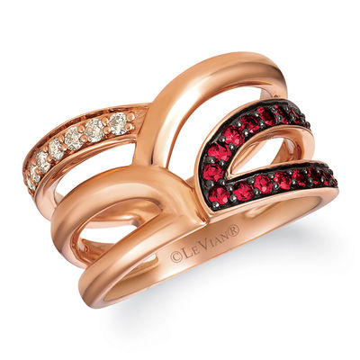 Le Vian® Pomegranate Garnet™ and Crème Brûlée Diamonds™ 0.14 CT. T.W. Diamond Layered Ring in 14K Strawberry Gold™