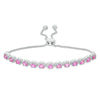 Thumbnail Image 0 of Oval Lab-Created Pink Sapphire and 0.086 CT. T.W. Diamond Frame Bolo Bracelet in Sterling Silver - 9.5"