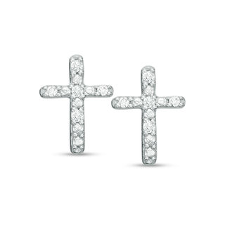 0.04 CT. T.W. Diamond Cross Stud Earrings in 10K White Gold