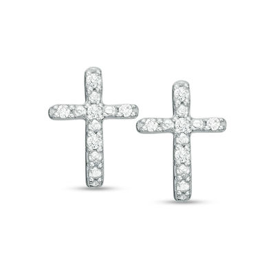 0.04 CT. T.W. Diamond Cross Stud Earrings in 10K White Gold