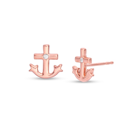 Diamond Accent Anchor Stud Earrings in 10K Rose Gold