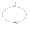 Amethyst and Lab-Created White Sapphire Kissing Swans Anklet in Sterling Silver - 10"