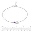 Amethyst and Lab-Created White Sapphire Kissing Swans Anklet in Sterling Silver - 10"