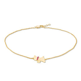 Lab-Created Ruby Collared Scottish Terrier Anklet in 10K Gold - 10&quot;