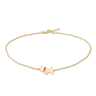 Lab-Created Ruby Collared Scottish Terrier Anklet in 10K Gold - 10"