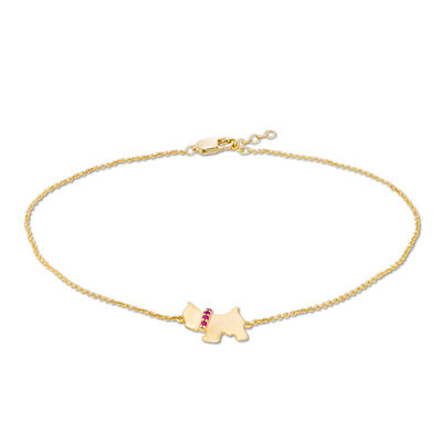 Lab-Created Ruby Collared Scottish Terrier Anklet in 10K Gold - 10"