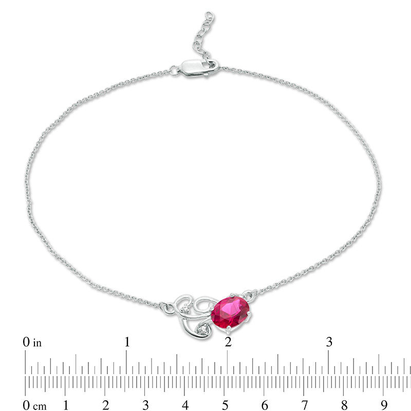 Oval Lab-Created Ruby and White Sapphire Scrolling Vine Anklet in Sterling Silver - 10"