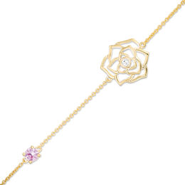 4.0mm Lab-Created Pink and White Sapphire Rose Anklet in 10K Gold - 10&quot;