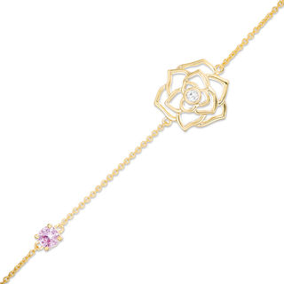 4.0mm Lab-Created Pink and White Sapphire Rose Anklet in 10K Gold - 10"