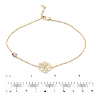 4.0mm Lab-Created Pink and White Sapphire Rose Anklet in 10K Gold - 10"