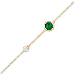 6.0mm Lab-Created Emerald and White Sapphire Accent Anklet in 10K Gold - 10&quot;