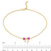 4.0mm Heart-Shaped Lab-Created Ruby and White Sapphire Bow Anklet in 10K Gold - 10"