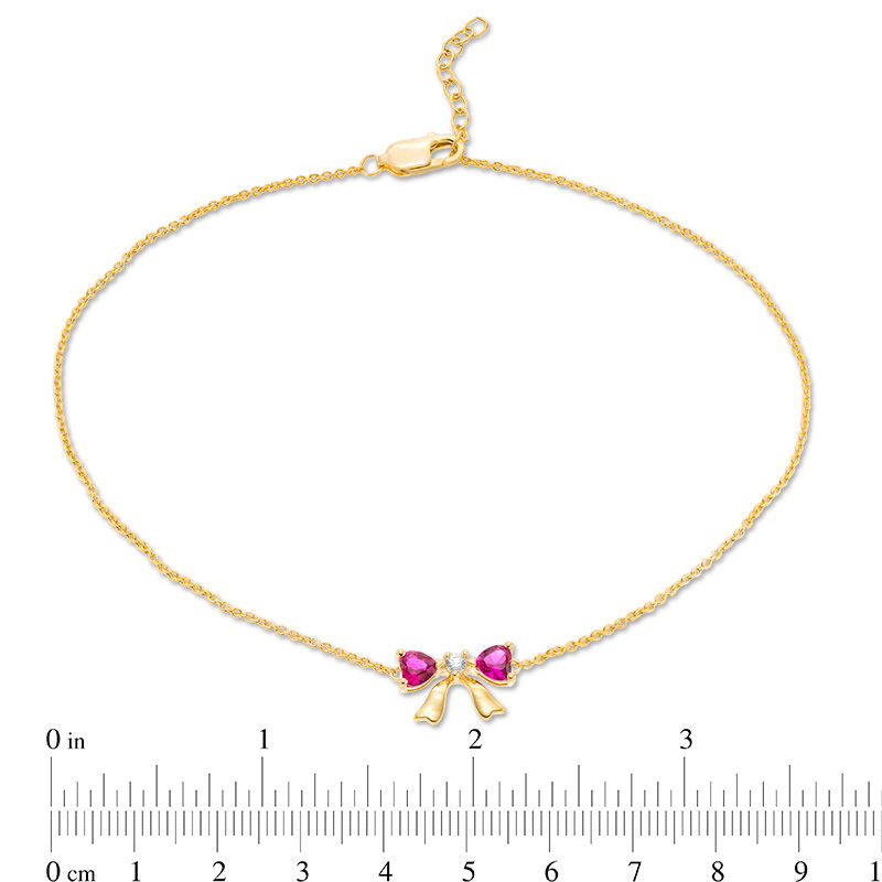 4.0mm Heart-Shaped Lab-Created Ruby and White Sapphire Bow Anklet in 10K Gold - 10"|Peoples Jewellers