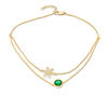 6.0mm Lab-Created Emerald Solitaire and Daisy Outline Double Strand Anklet in 10K Gold - 10"