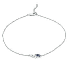 Lab-Created Blue Sapphire Sideways Angel Wing Anklet in Sterling Silver - 10&quot;