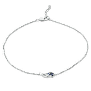 Lab-Created Blue Sapphire Sideways Angel Wing Anklet in Sterling Silver - 10"