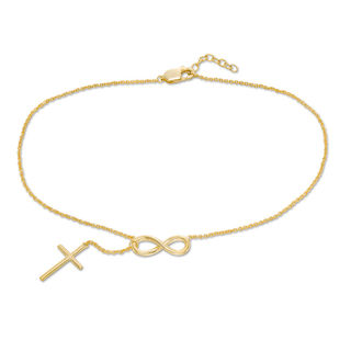 Infinity Cross Drop Anklet in 10K Gold - 10"