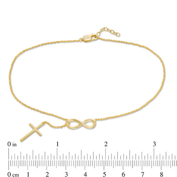 Infinity Cross Drop Anklet in 10K Gold - 10"