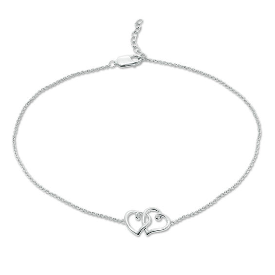 Interlocking Loop Hearts Anklet in Sterling Silver - 10"