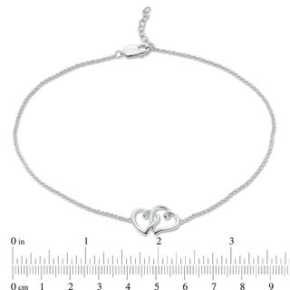 Interlocking Loop Hearts Anklet in Sterling Silver - 10"