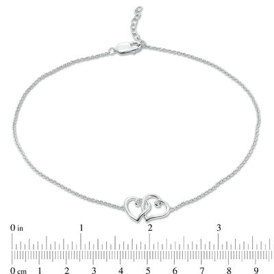 Interlocking Loop Hearts Anklet in Sterling Silver - 10"