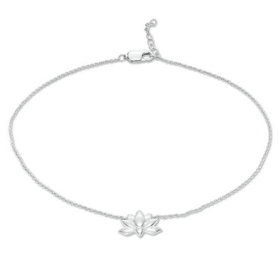 Lotus Flower Anklet in Sterling Silver - 10"