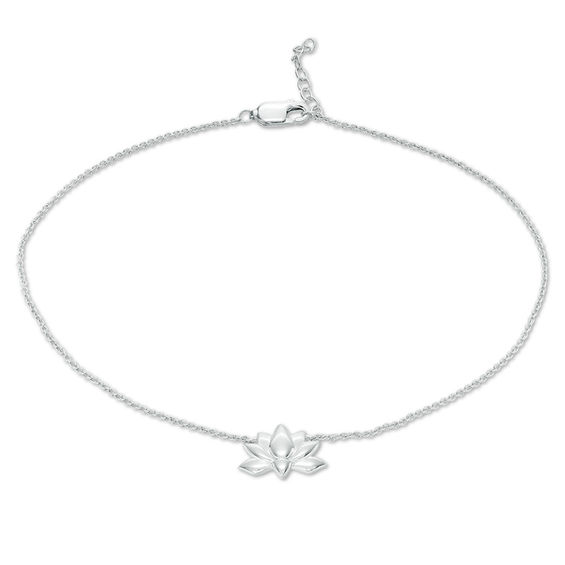 Lotus Flower Anklet in Sterling Silver - 10"