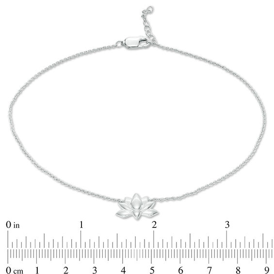 Lotus Flower Anklet in Sterling Silver - 10"