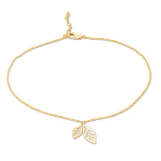 Double Leaf Dangle Anklet in 10K Gold - 10"