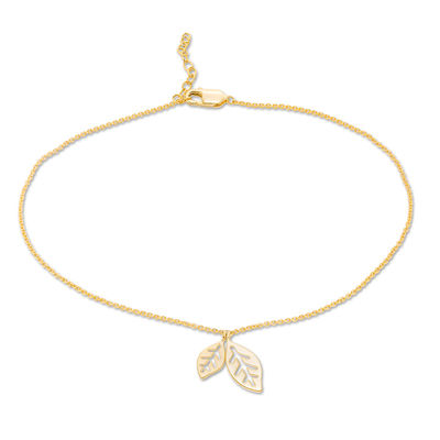 Double Leaf Dangle Anklet in 10K Gold - 10"