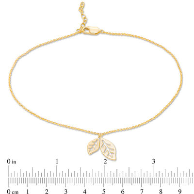 Double Leaf Dangle Anklet in 10K Gold - 10"