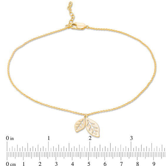 Double Leaf Dangle Anklet in 10K Gold - 10"