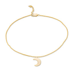 Polished Crescent Moon Dangle Anklet in 10K Gold - 10&quot;