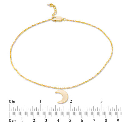 Polished Crescent Moon Dangle Anklet in 10K Gold - 10"