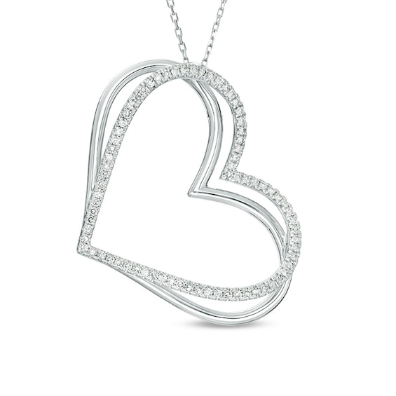 The Kindred Heart from Vera Wang Love Collection 0.45 CT. T.W. Diamond Tilted Pendant in 10K White Gold - 19"