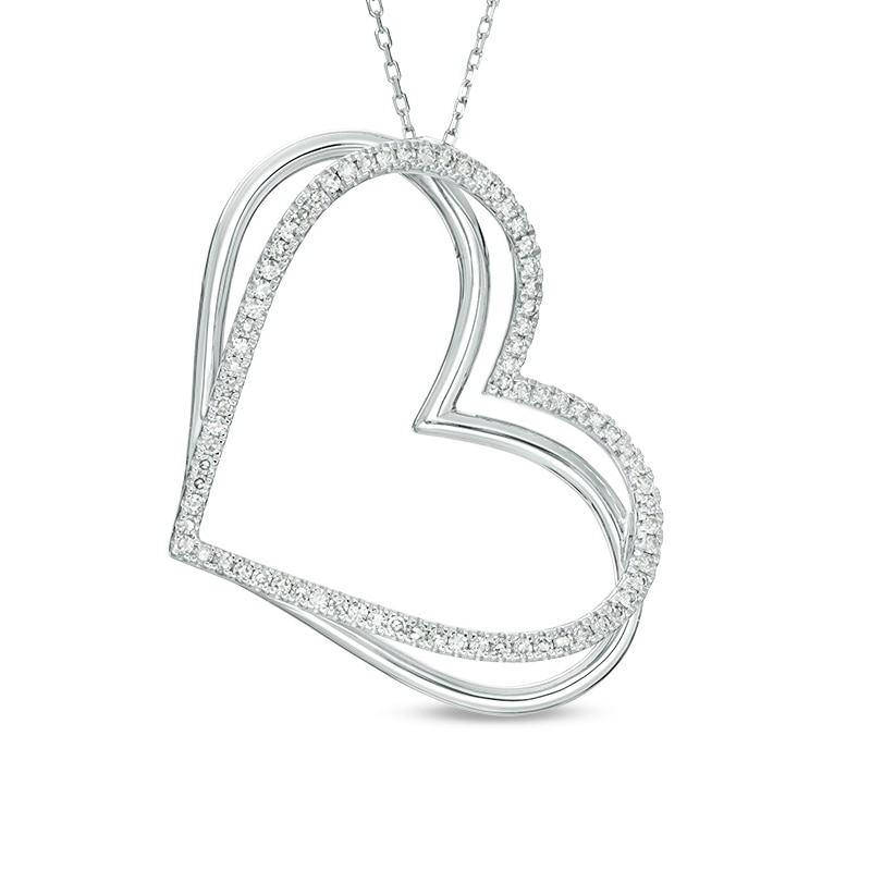The Kindred Heart from Vera Wang Love Collection 0.45 CT. T.W. Diamond Tilted Pendant in 10K White Gold - 19"|Peoples Jewellers