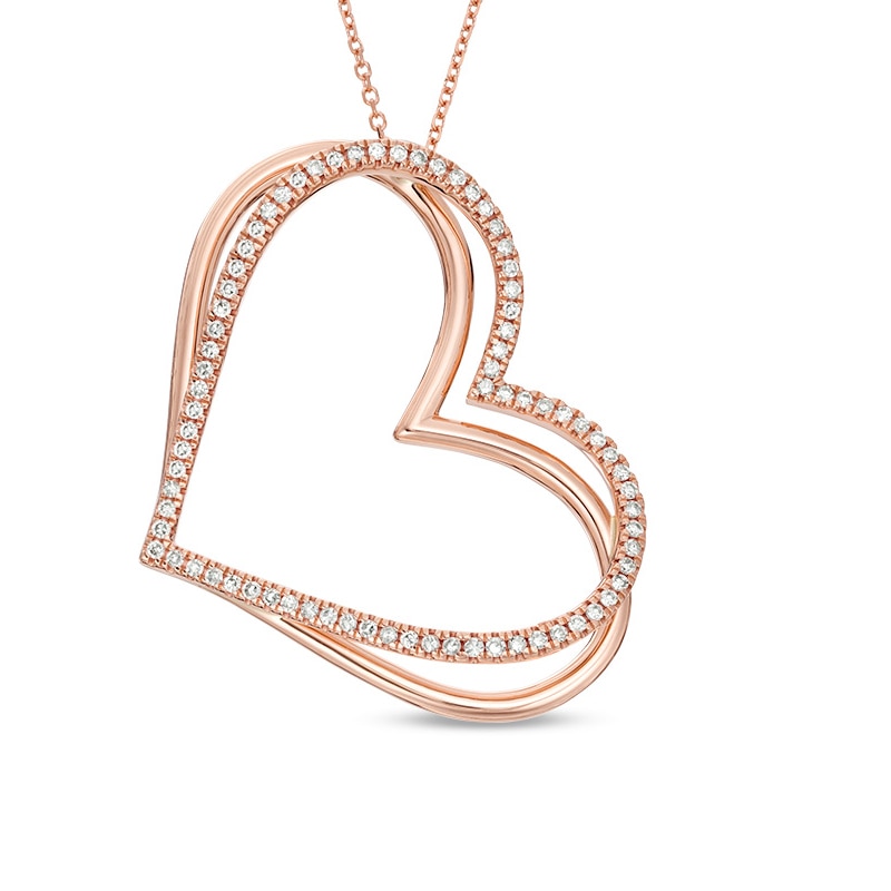 The Kindred Heart from Vera Wang Love Collection 0.45 CT. T.W. Diamond Tilted Pendant in 10K Rose Gold - 19"|Peoples Jewellers