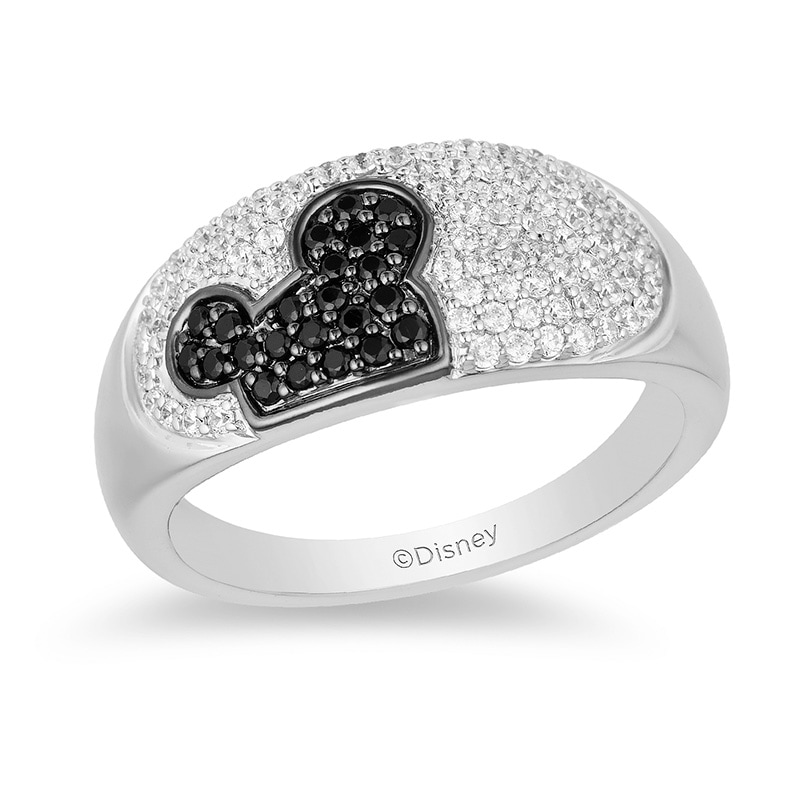 Mickey Mouse & Minnie Mouse 0.45 CT. T.W. Enhanced Black and White Diamond Ring in Black Sterling Silver|Peoples Jewellers