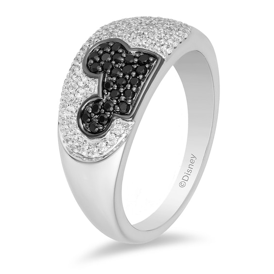 Mickey Mouse & Minnie Mouse 0.45 CT. T.W. Enhanced Black and White Diamond Ring in Black Sterling Silver