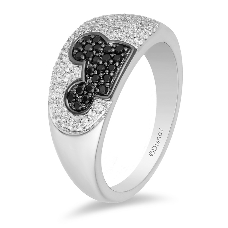 Mickey Mouse & Minnie Mouse 0.45 CT. T.W. Enhanced Black and White Diamond Ring in Black Sterling Silver|Peoples Jewellers