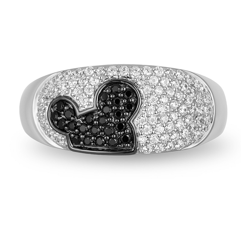 Mickey Mouse & Minnie Mouse 0.45 CT. T.W. Enhanced Black and White Diamond Ring in Black Sterling Silver
