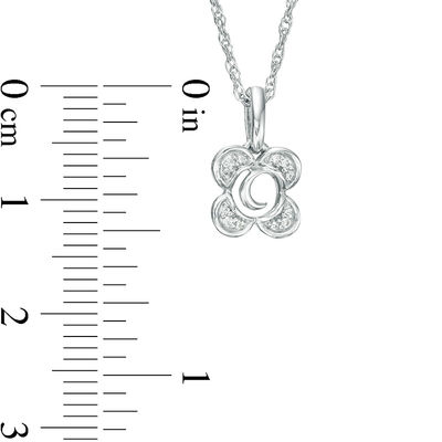 Diamond Accent Crescent Moon Centre Flower Pendant in Sterling Silver