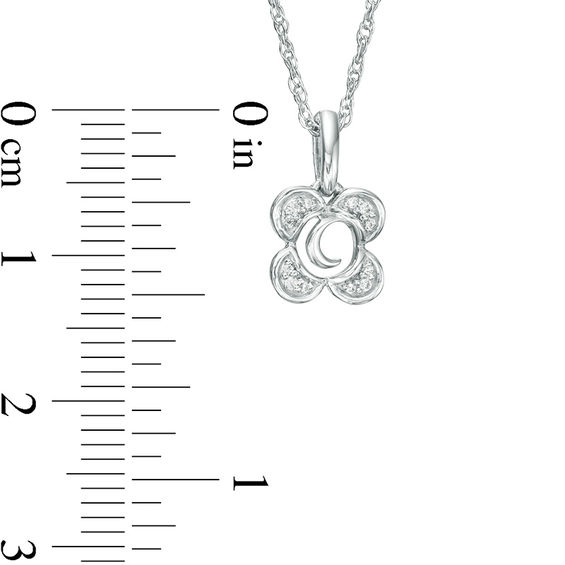 Diamond Accent Crescent Moon Centre Flower Pendant in Sterling Silver