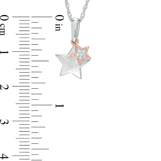 Diamond Accent Double Star Pendant in Sterling Silver and 10K Rose Gold