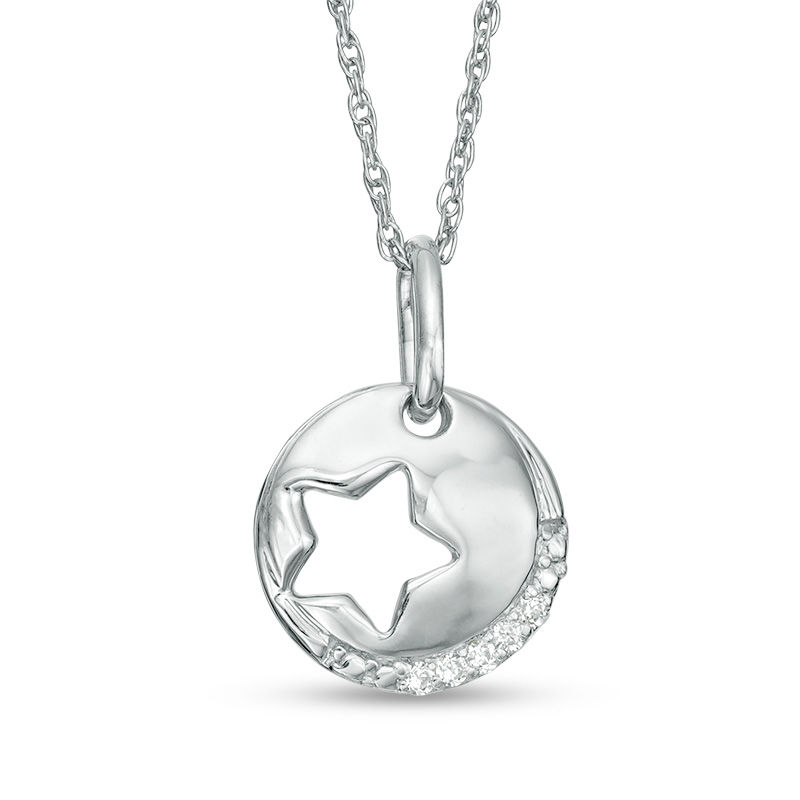 Diamond Accent Star Cutout Circle Pendant in Sterling Silver|Peoples Jewellers