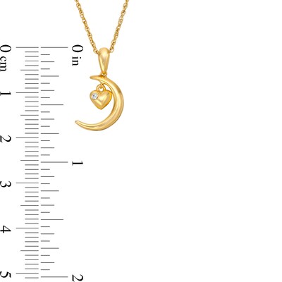 Diamond Accent Solitaire Crescent Moon and Heart Charm Pendant in 10K Gold