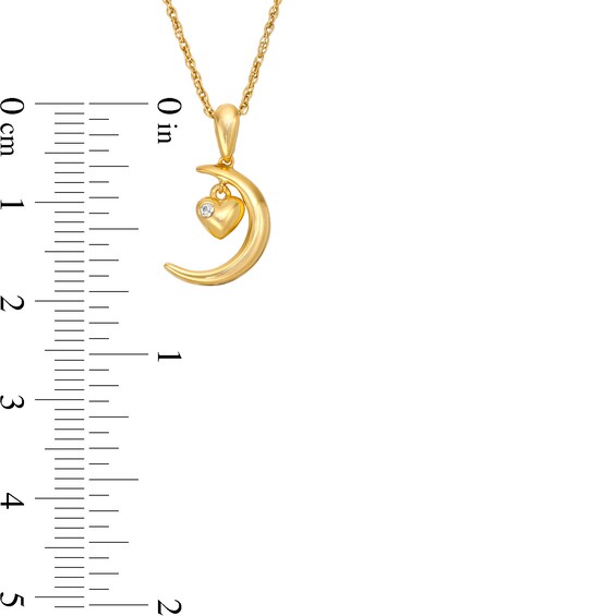 Diamond Accent Solitaire Crescent Moon and Heart Charm Pendant in 10K Gold